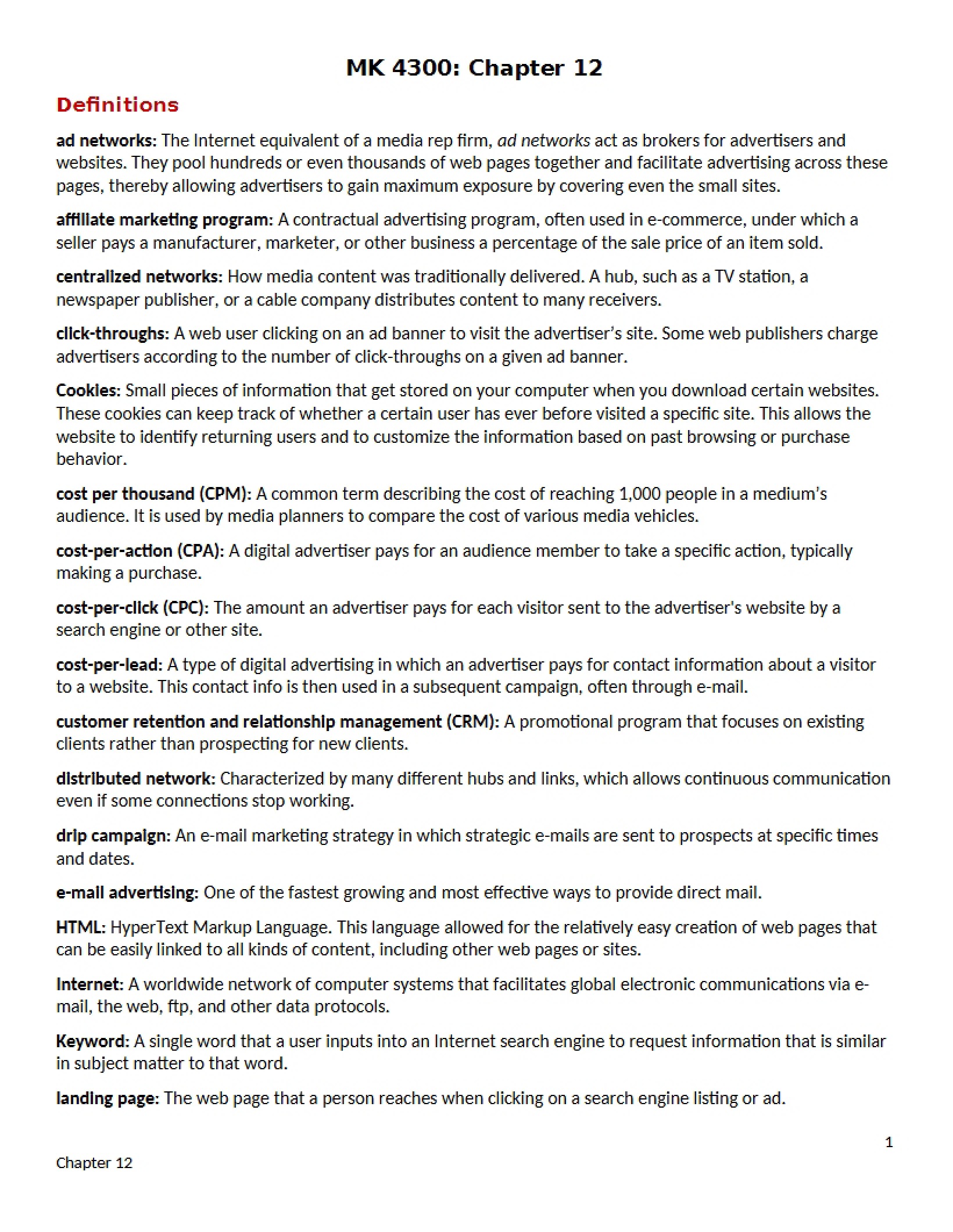 Definitions and Notes for Chapter 12