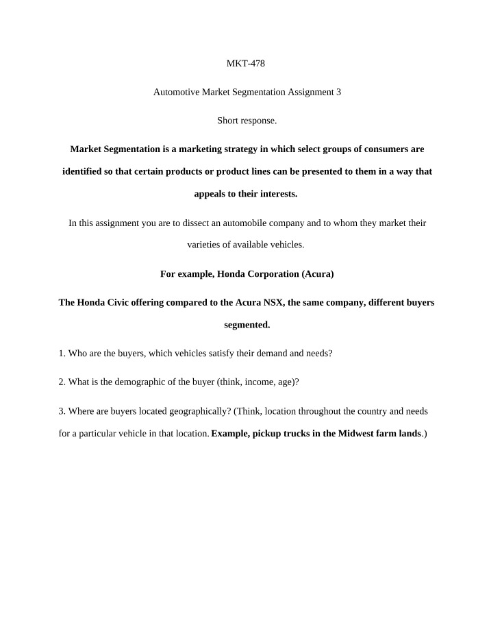 Assignment 3 - Automotive Market Segmentation