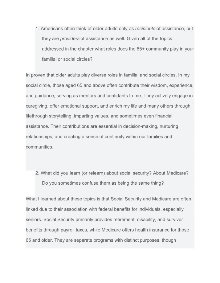 Discussion Questions and Answers on Social Security, Medicare, and Intergenerational Living