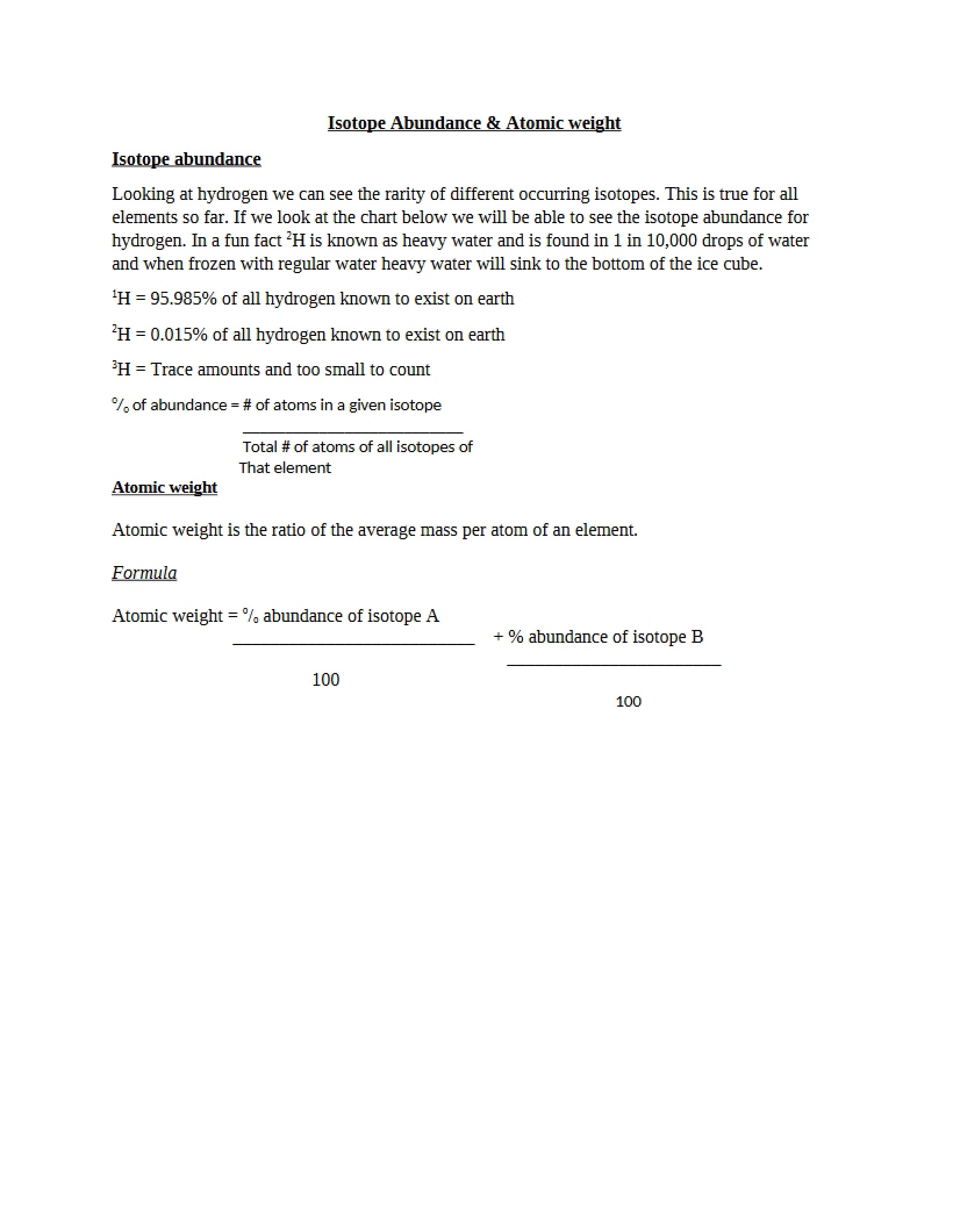 Atomic Weight and Isotope Abundance