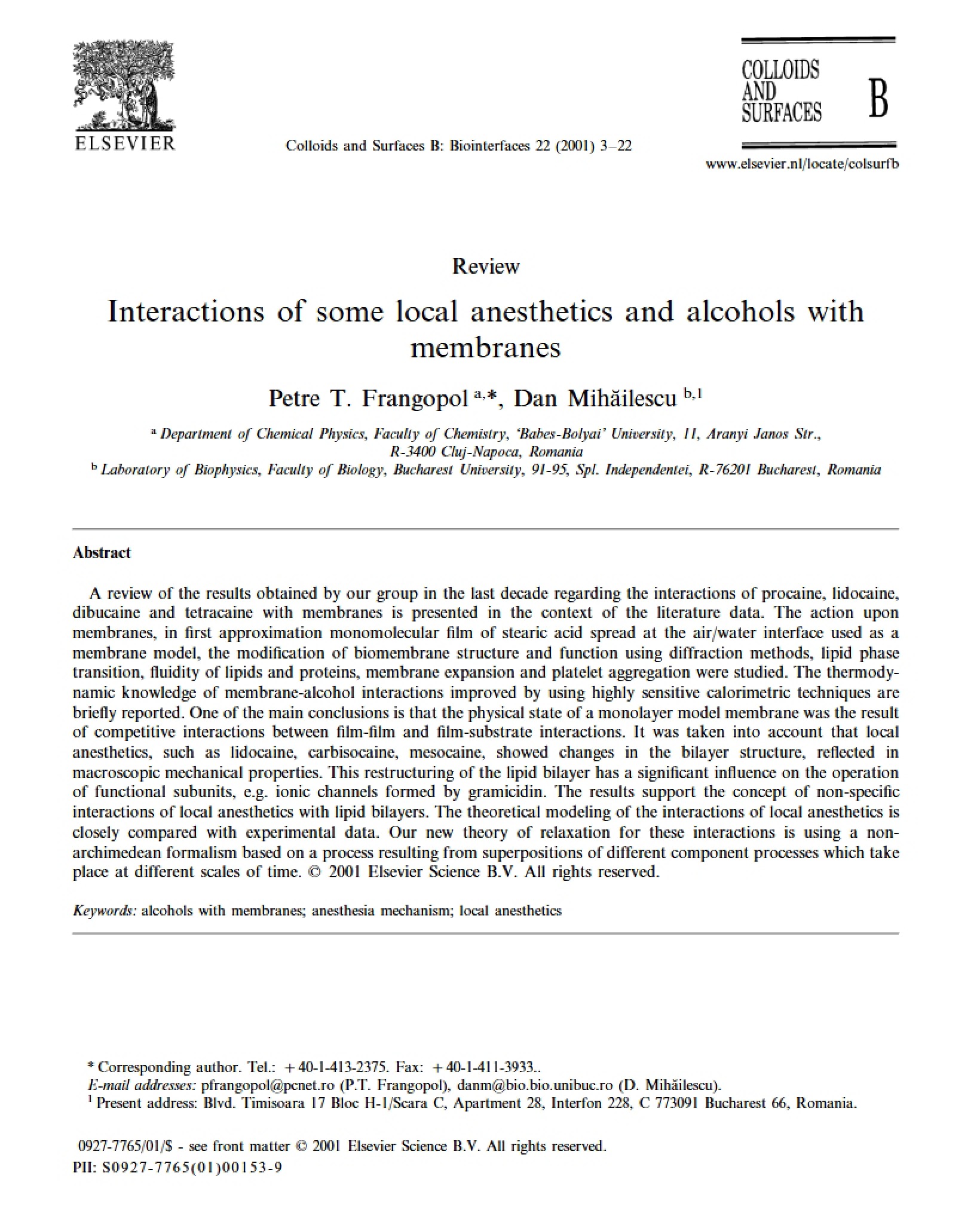 Membrane Interactions with Alcohol and Anesthetics