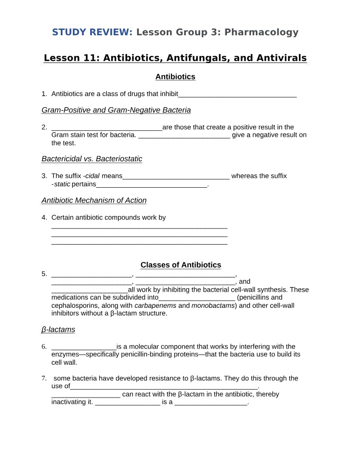 Antibiotics, Antifungals, and Antivirals - Study Review