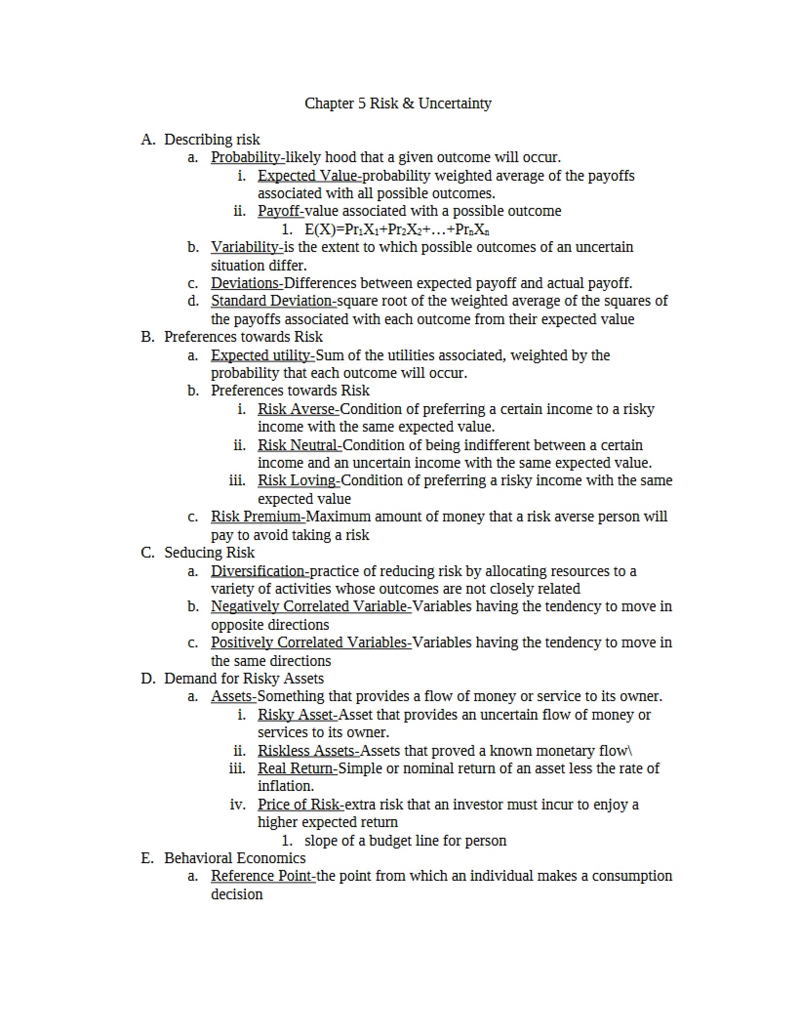 Uncertainty and Risk Chapter 5