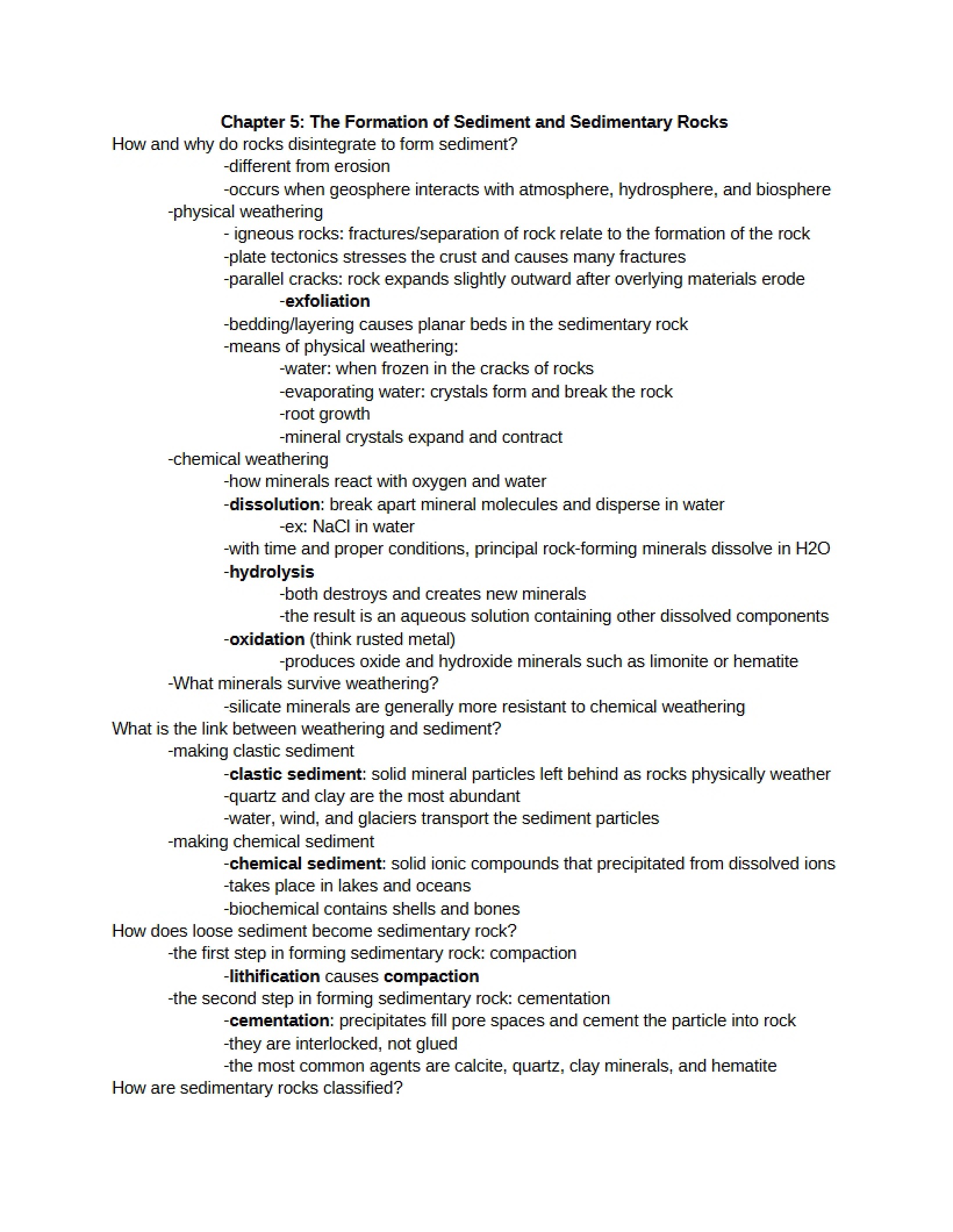Sediment and Sedimentary Rock Formation (Chapter 5)