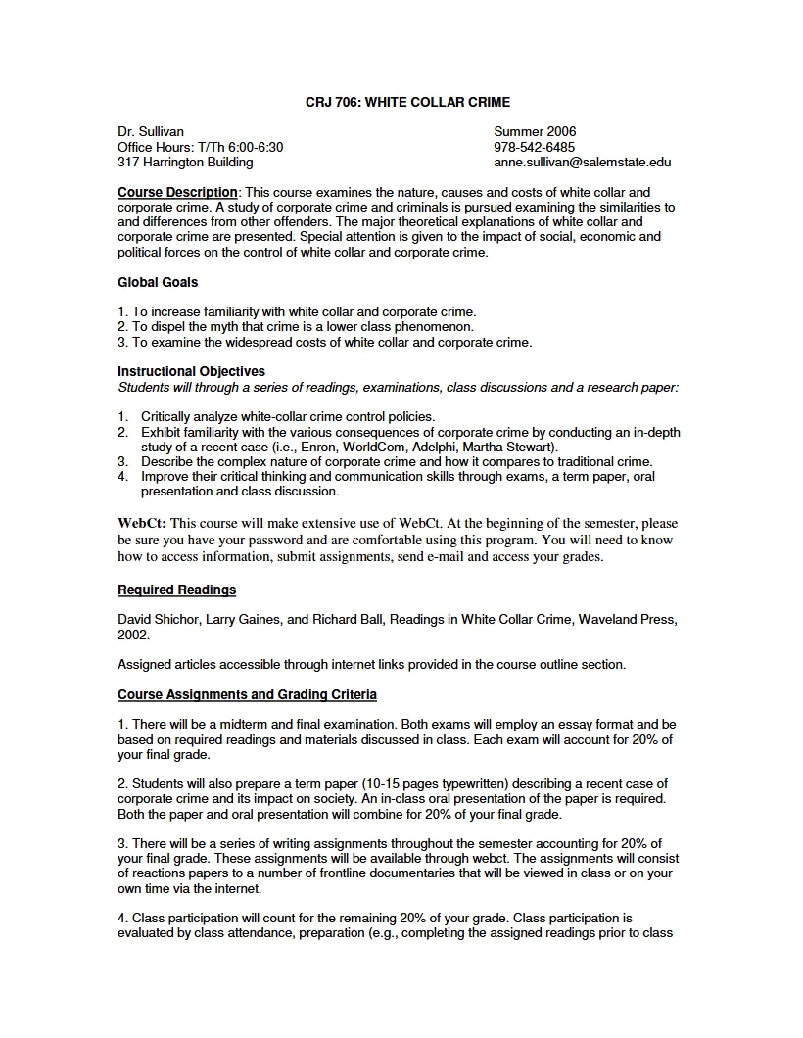 White Collar Crime Syllabus