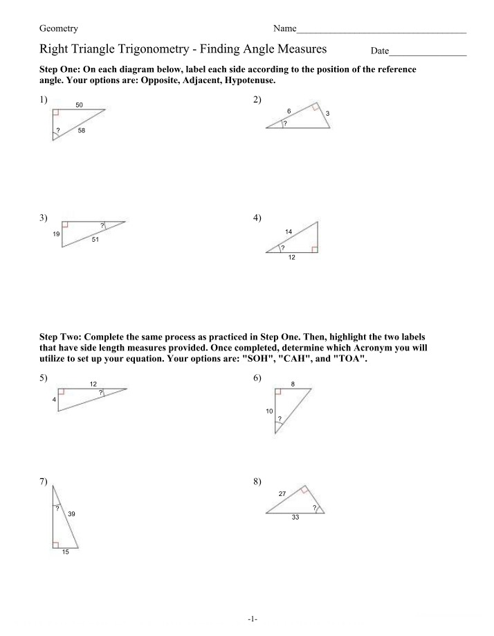 Right Triangle Trigonometry - Equations and Angle Measures