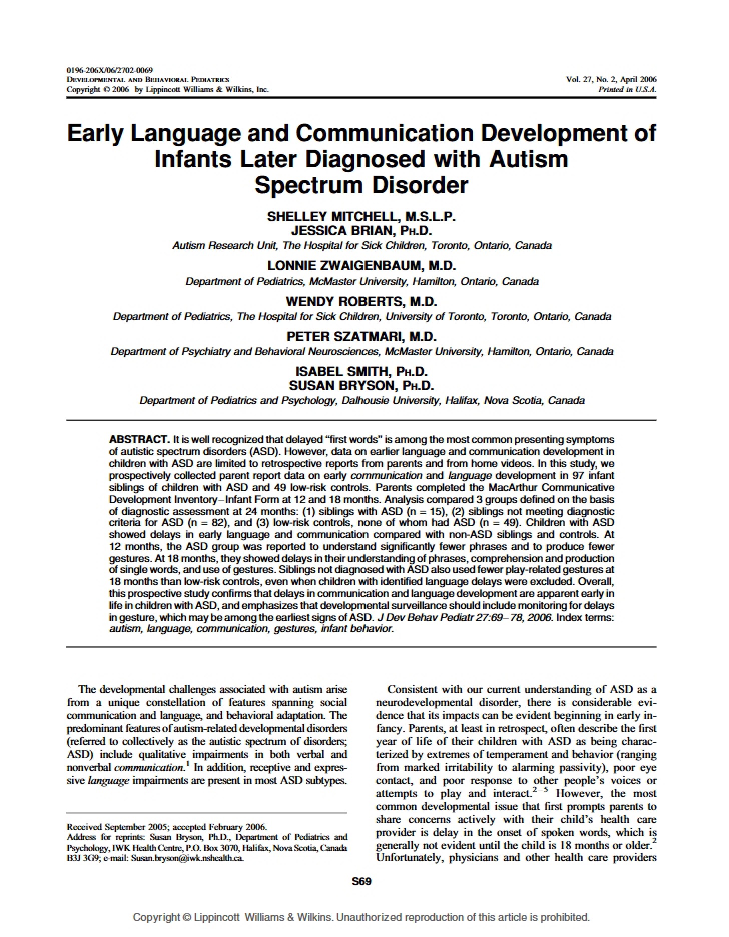 Infant Development of Communication and Early Language