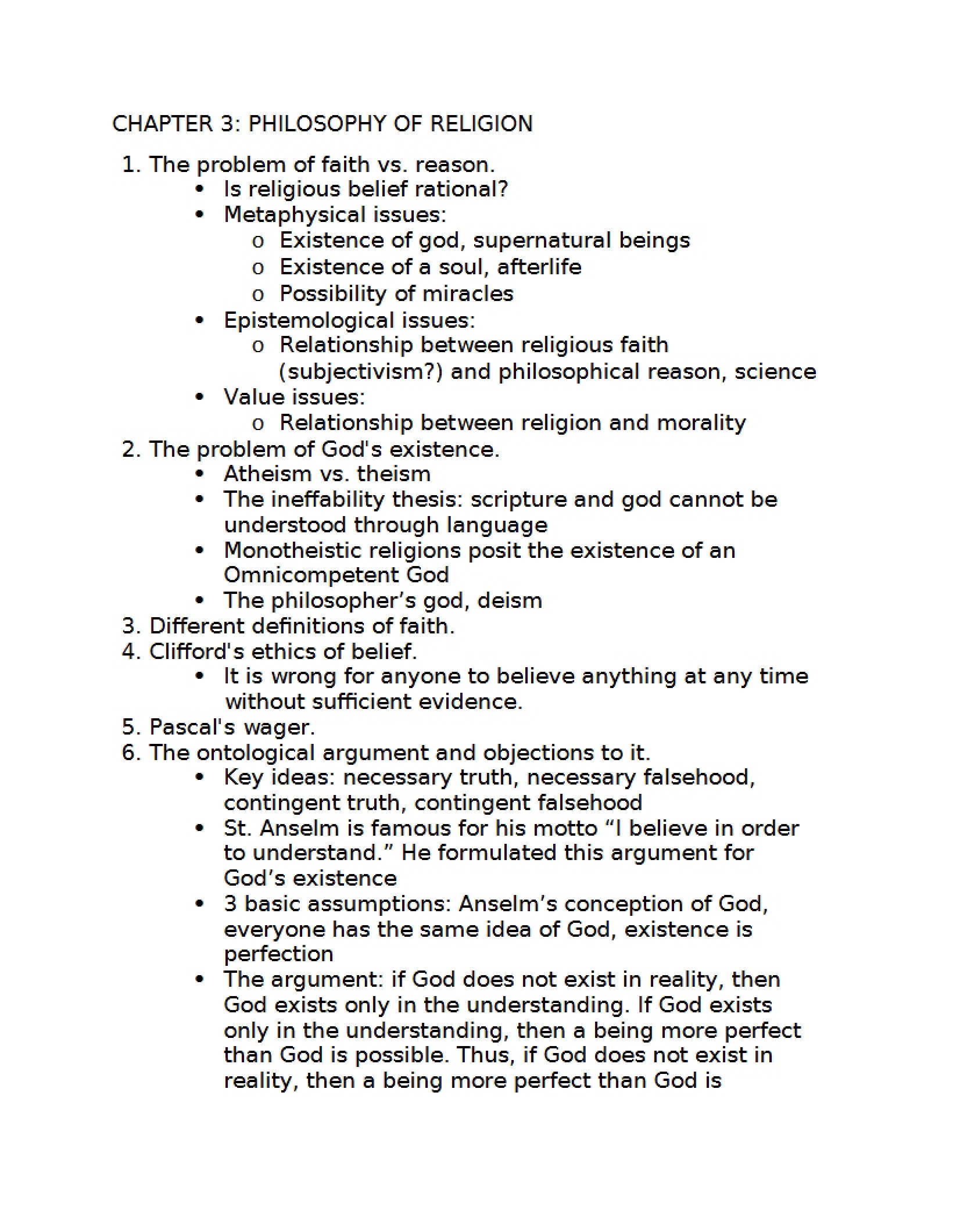 Philosophy of Religion (Ch 3)