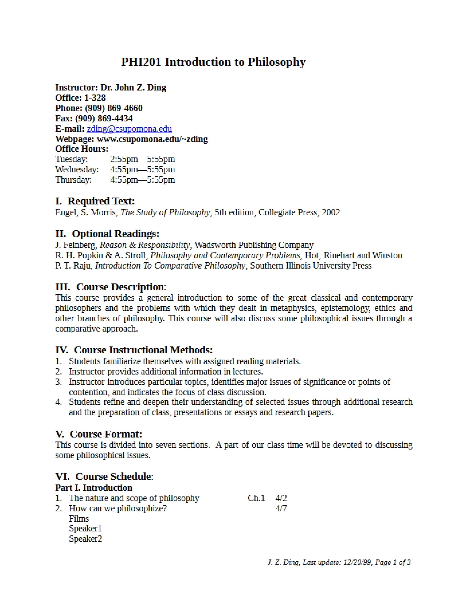 Introduction to Philosophy Syllabus