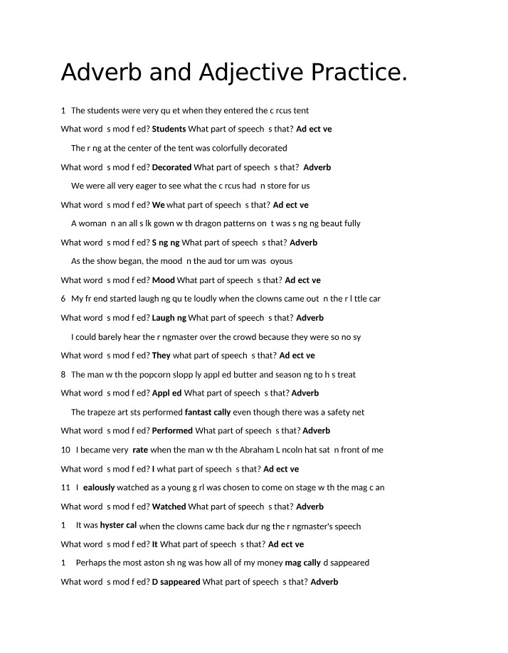 Practice for Adverbs and Adjectives