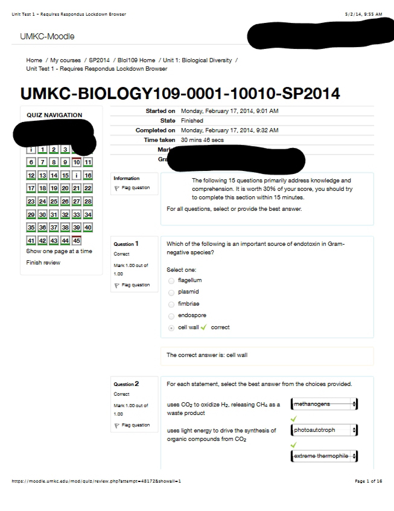 Biology 109 - Unit Test 1 (Copy)