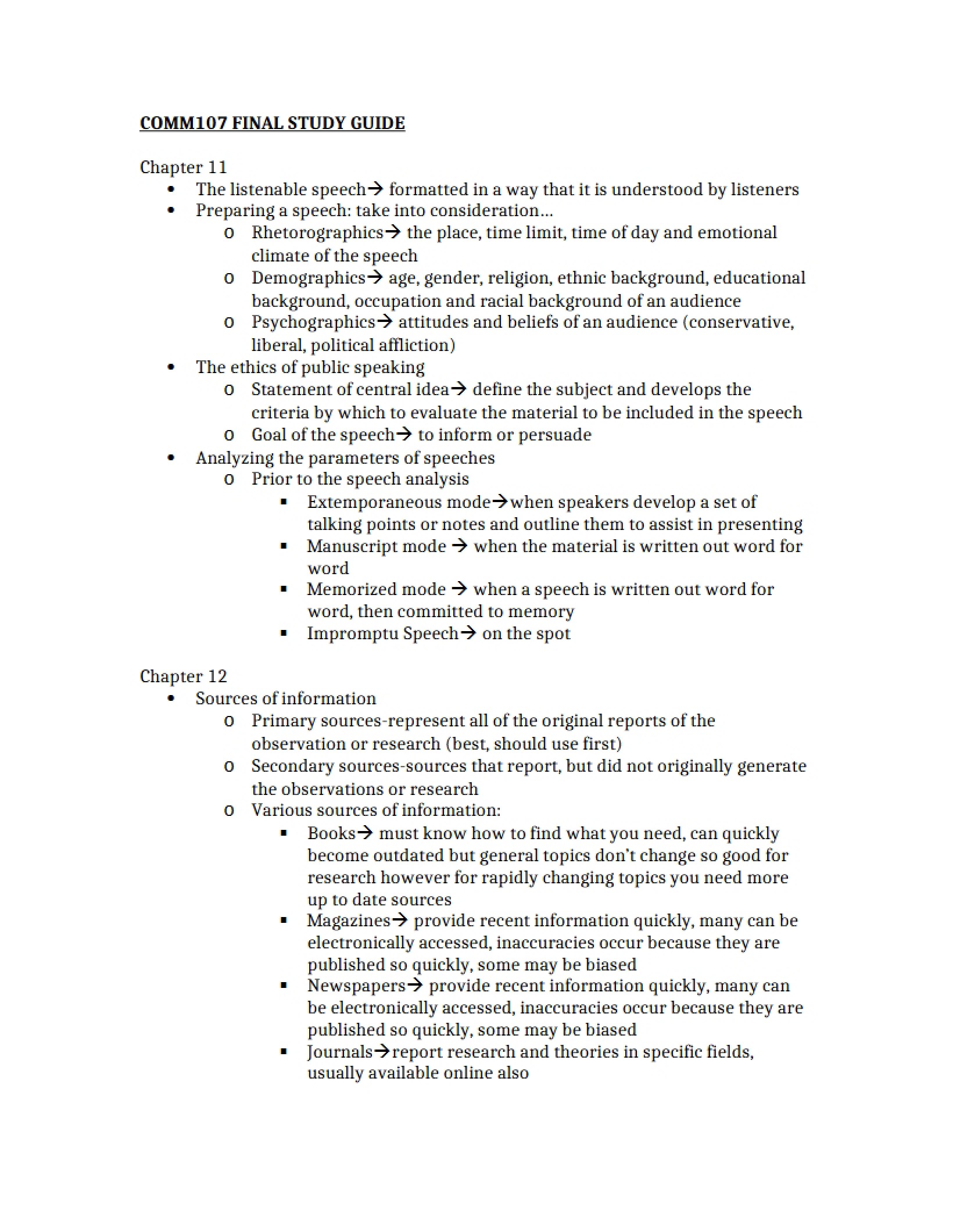 Guide for Final Study