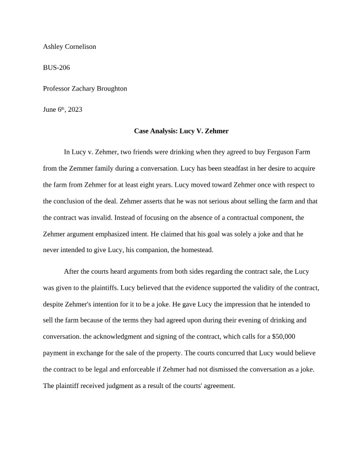 Lucy v. Zehmer Case Analysis