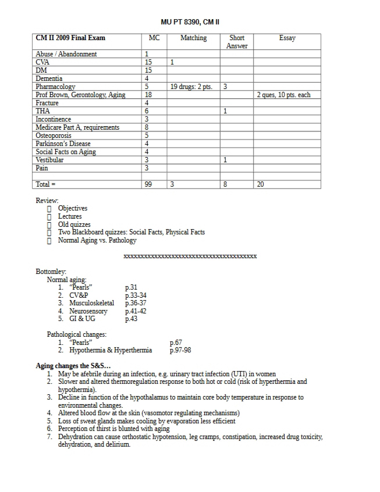 Final Review for Physical Therapy