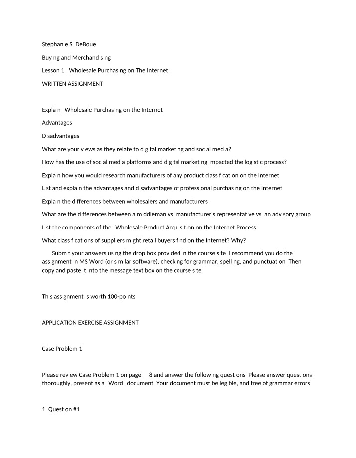 Wholesale Purchasing on the Internet - Assignment