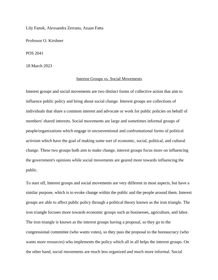 Social Movements vs. Interest Groups