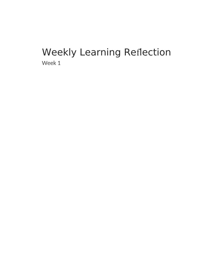 Week 8 Reflection