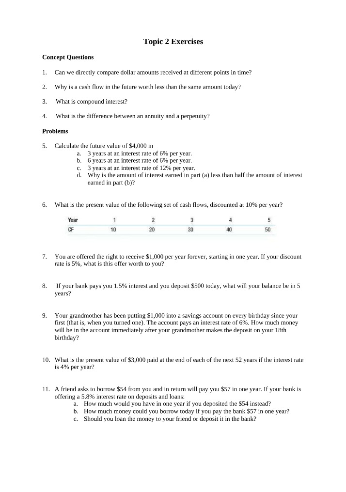 Solutions and Exercises for Topic 2