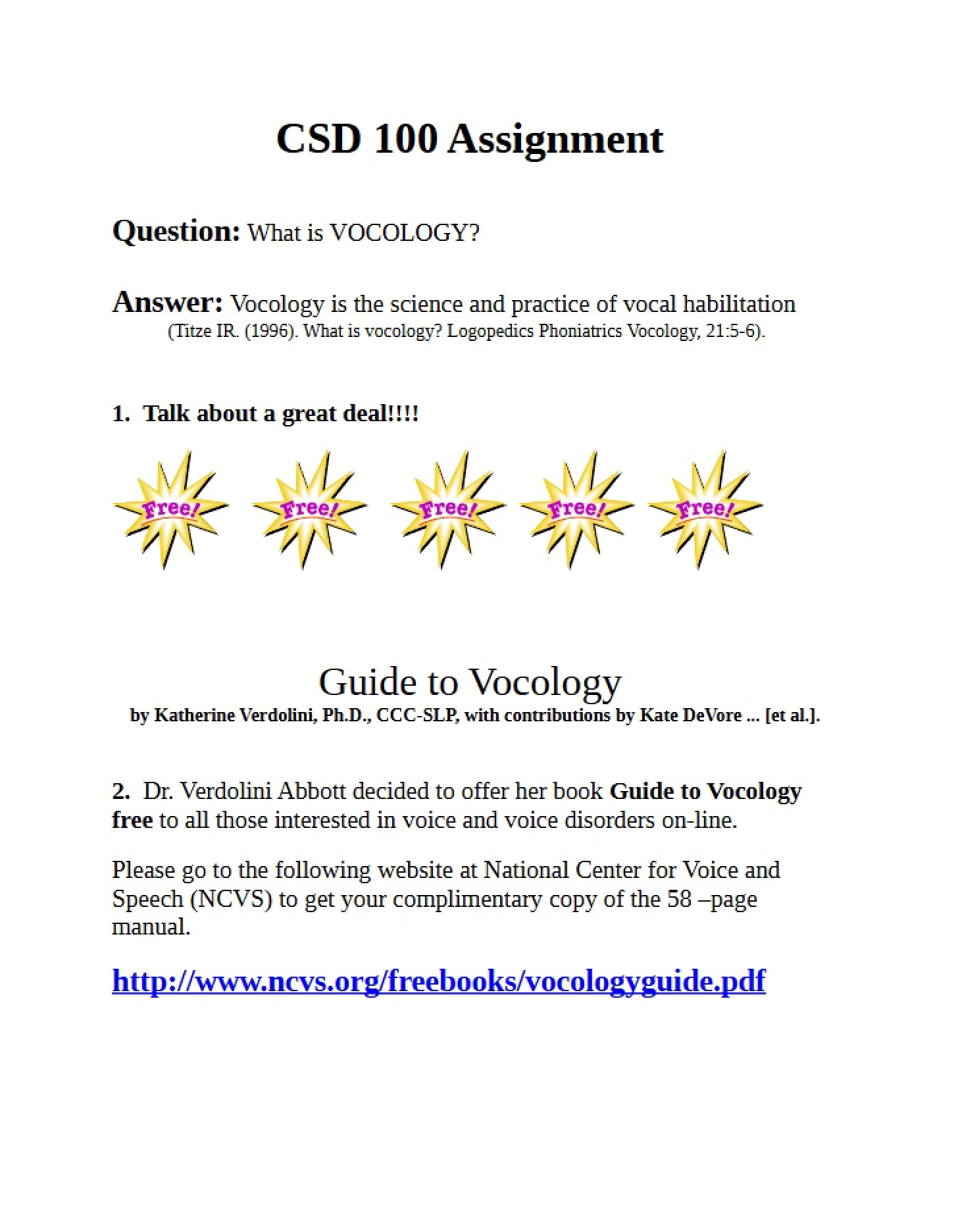 Vocology Assignment (CSD 100)