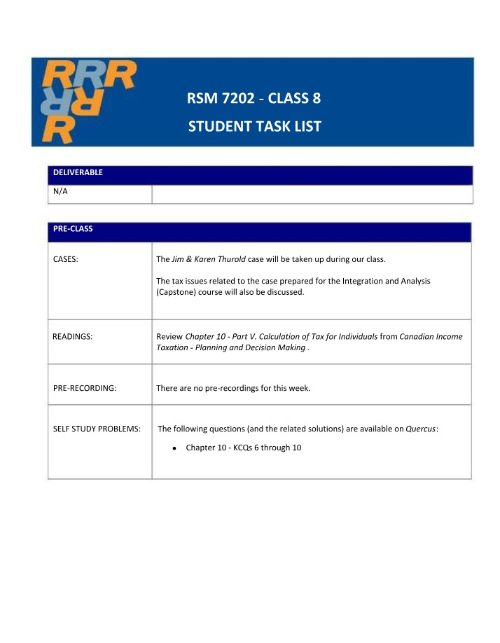 Class 8 Student Task List - RSM 7202
