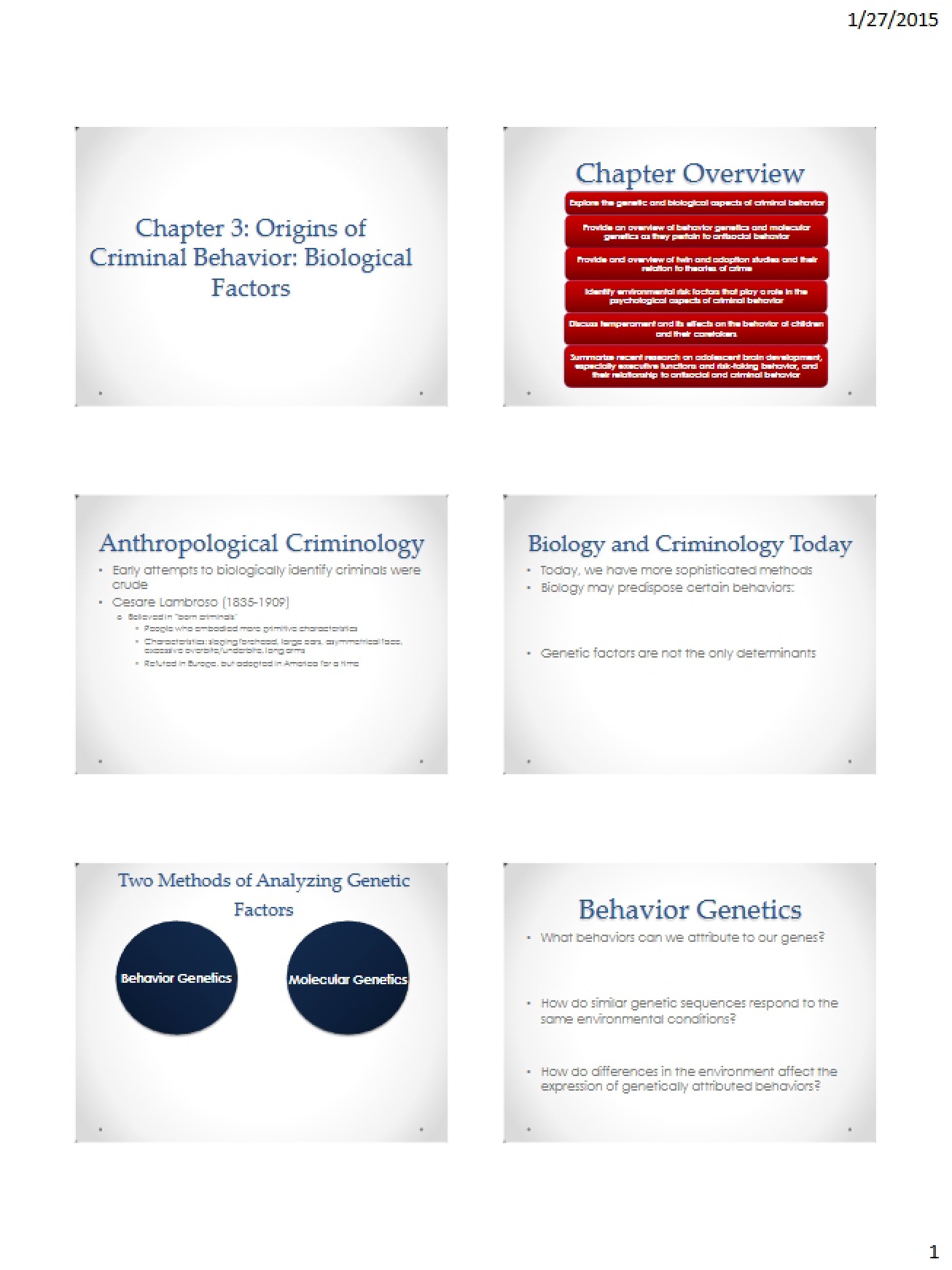 Biological Factors in the Origins of Criminal Behavior Chapter Three