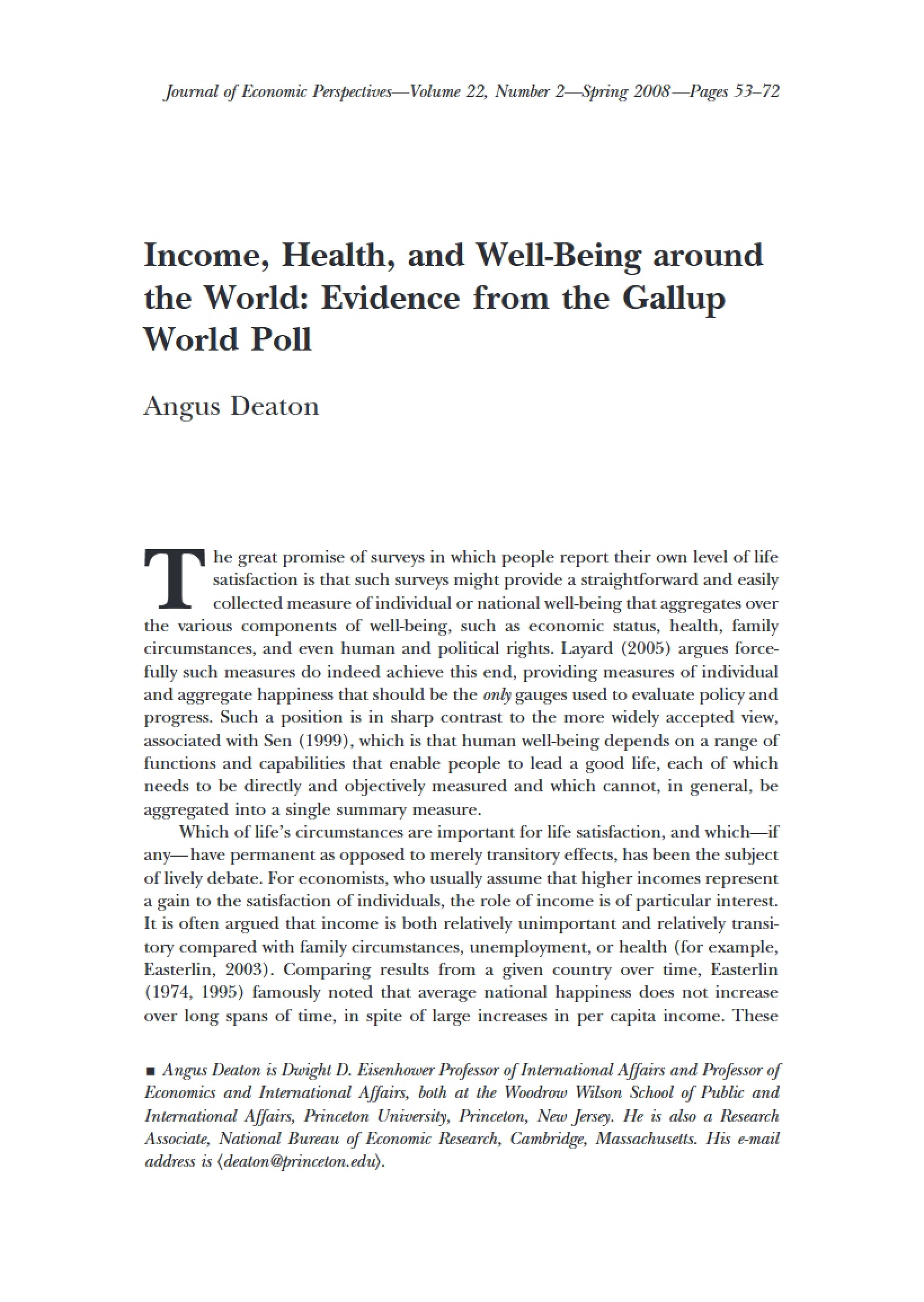 Global Well-Being, Health, and Income