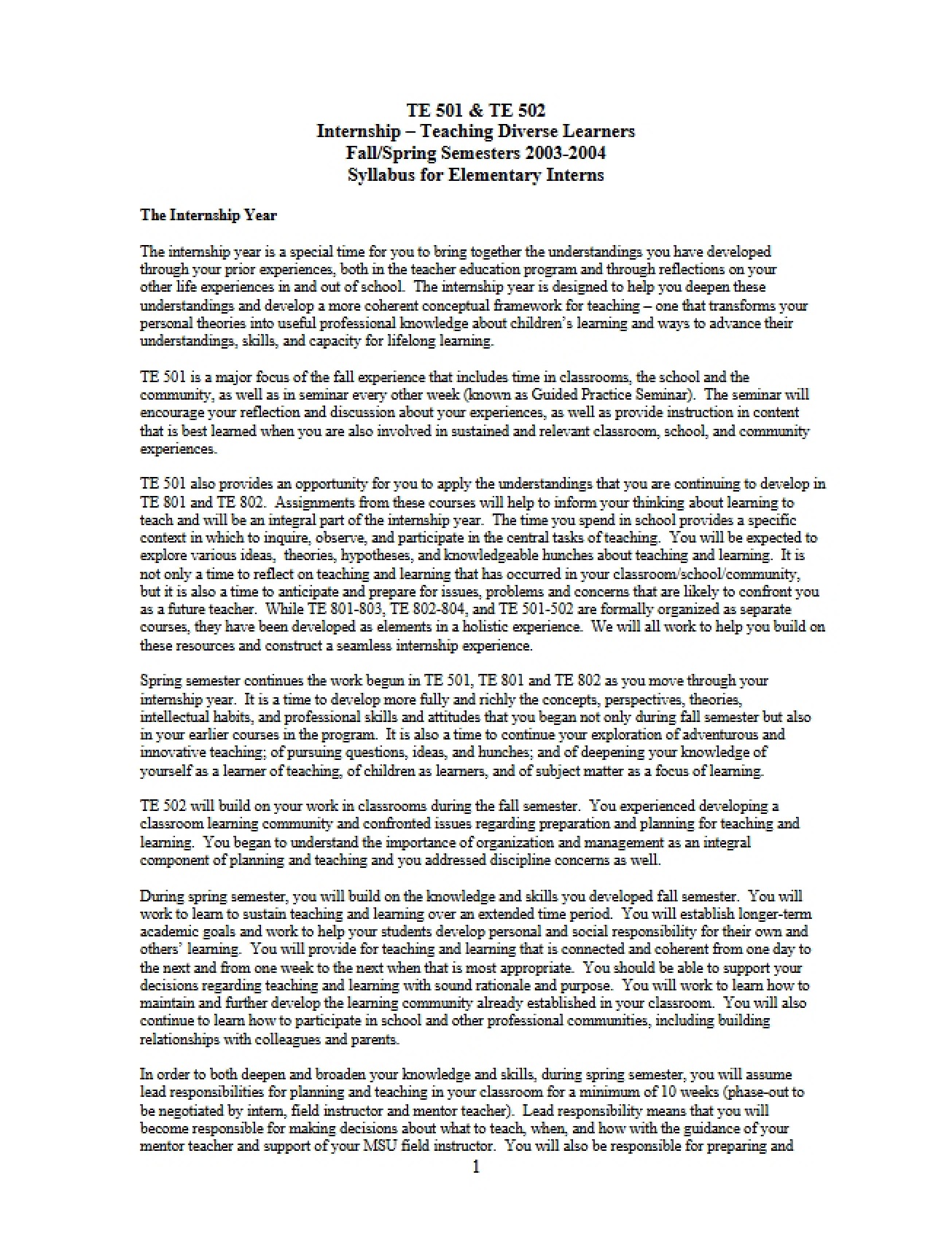 Intern Teaching Syllabus