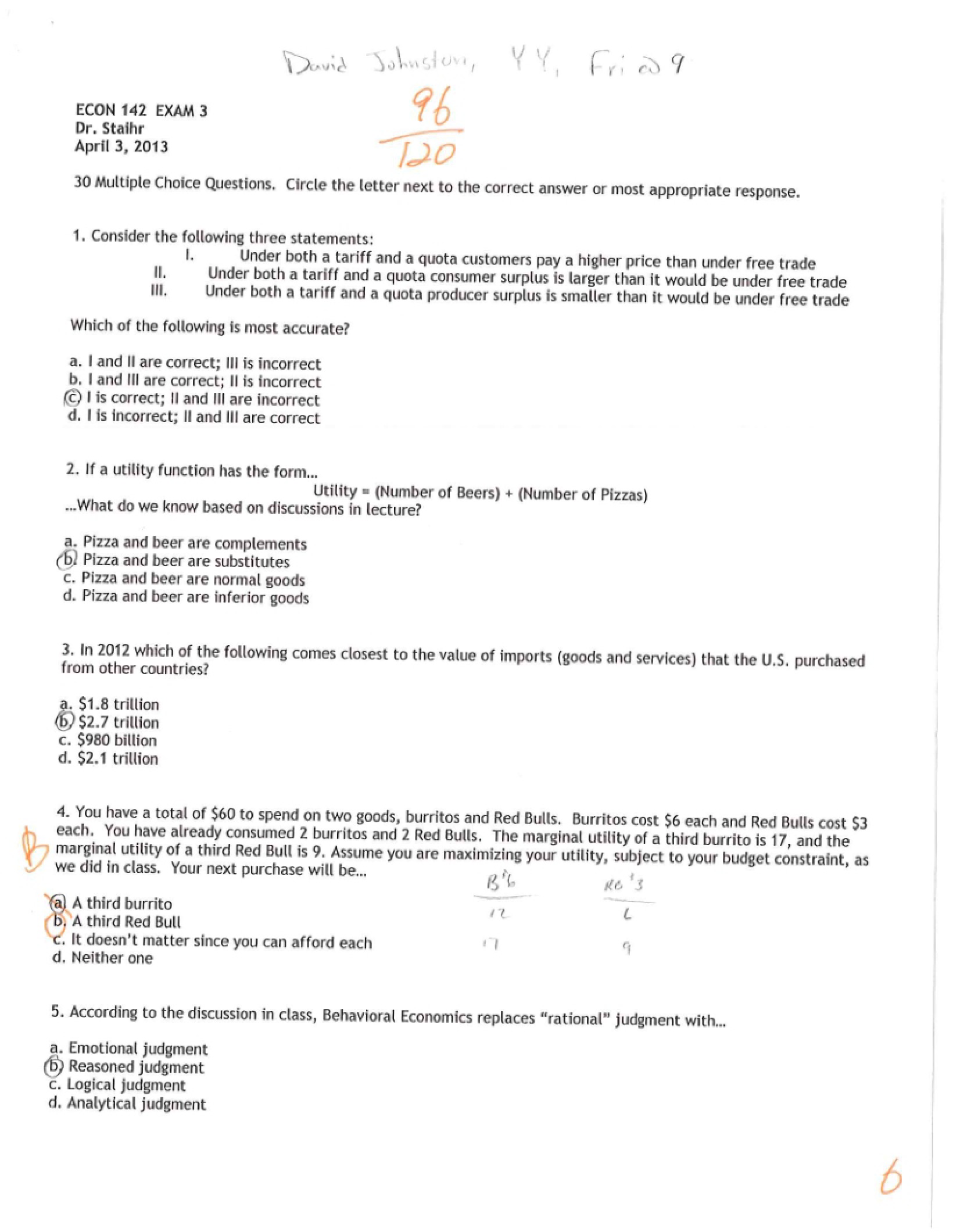 Staihr Econ 142 Exam 3