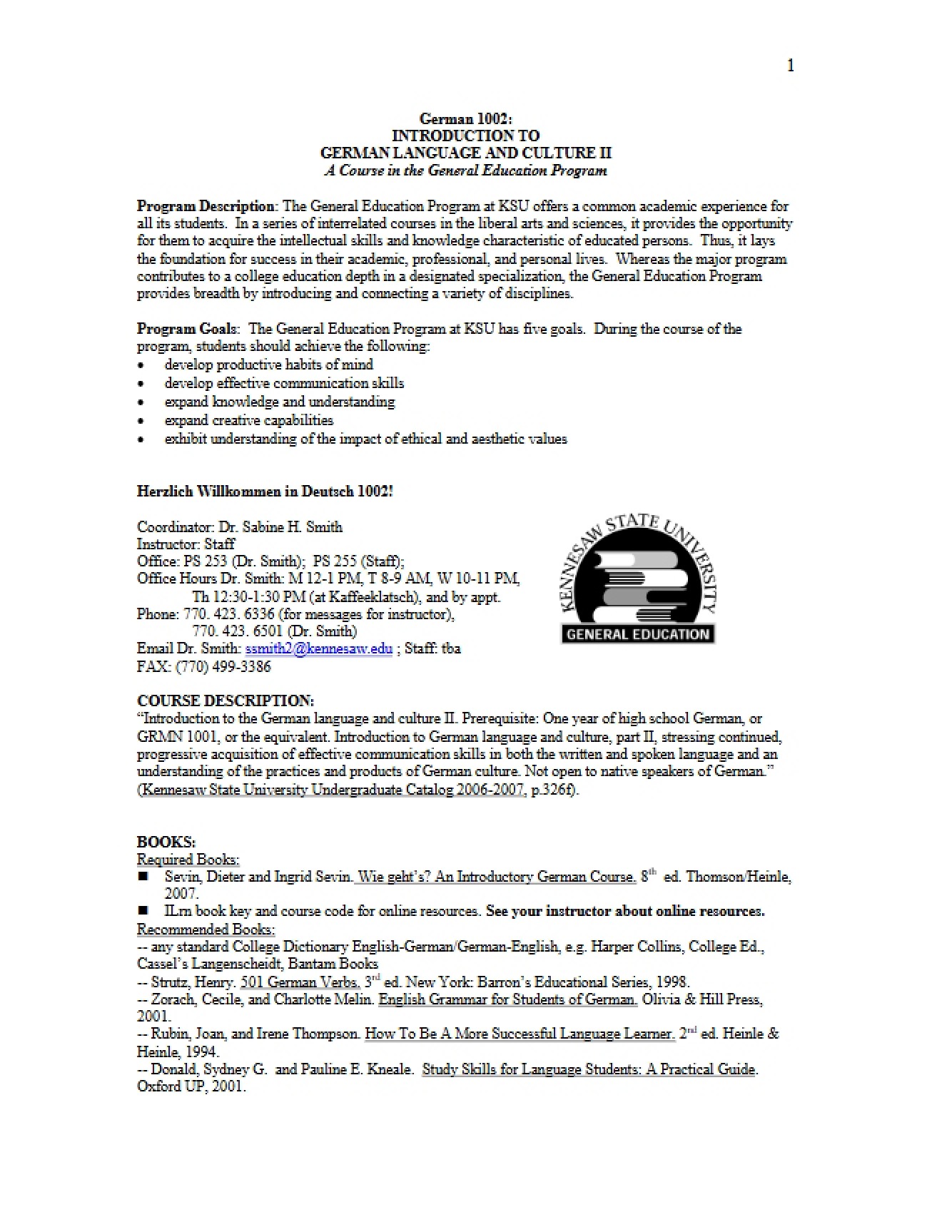 Syllabus of GRMN 1002
