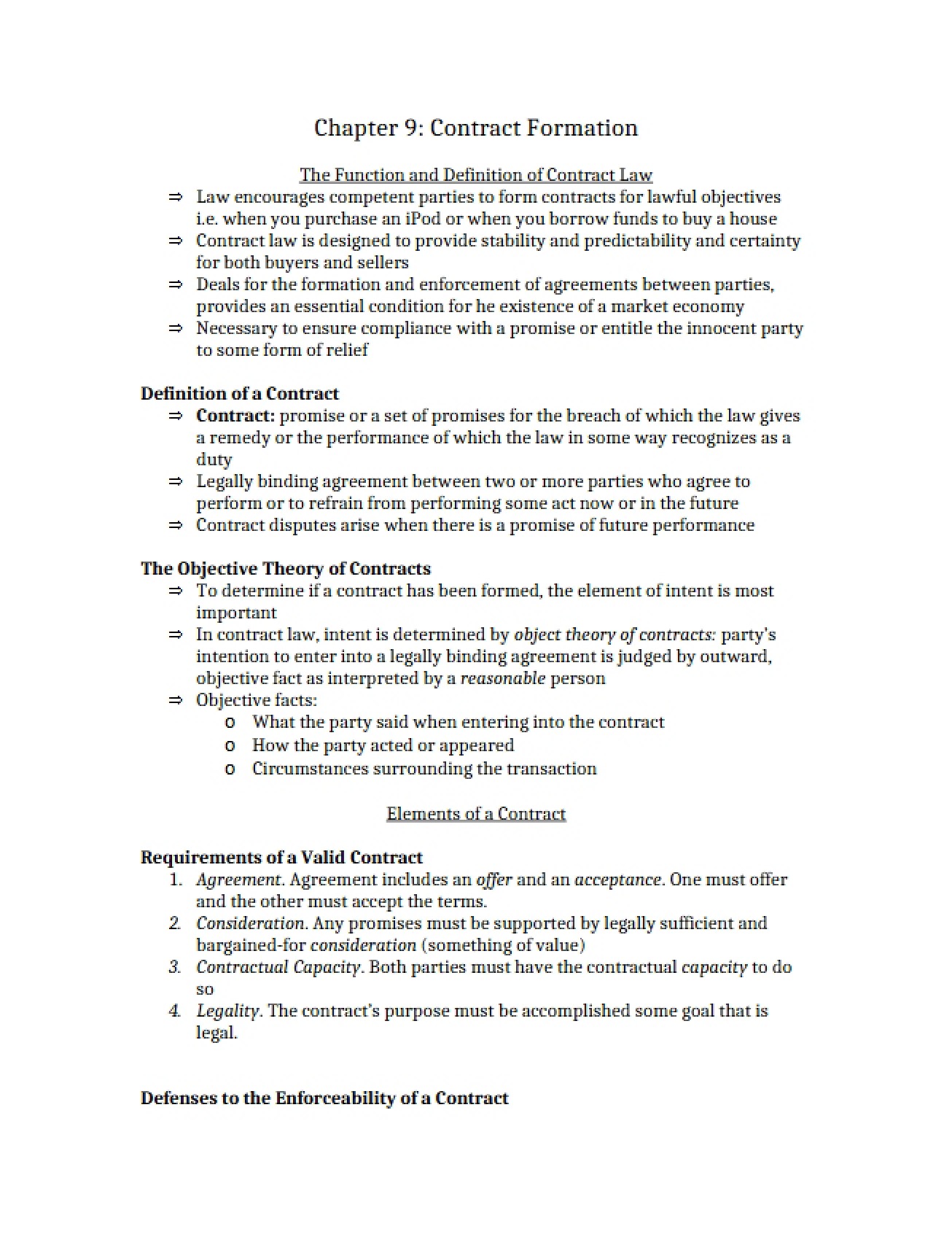 Formation of Contracts (Chapter 9)