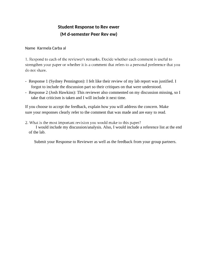 Student Response to Mid-semester Peer Review