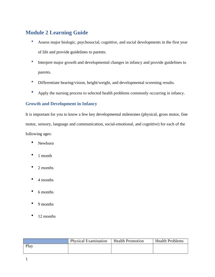 Infant Growth, Development, and Health Milestones Guide