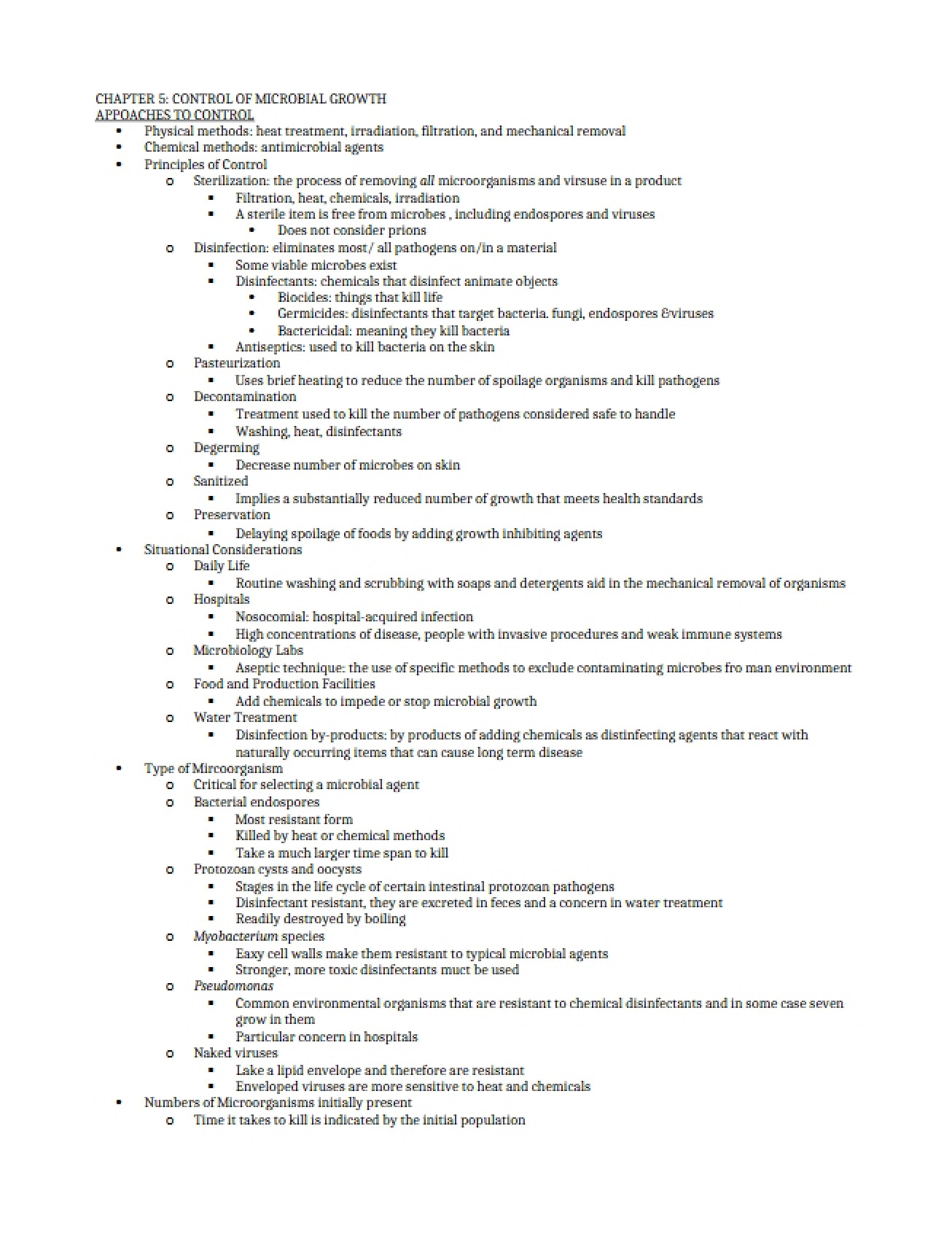 Microbial Growth Control (Chapter 5)
