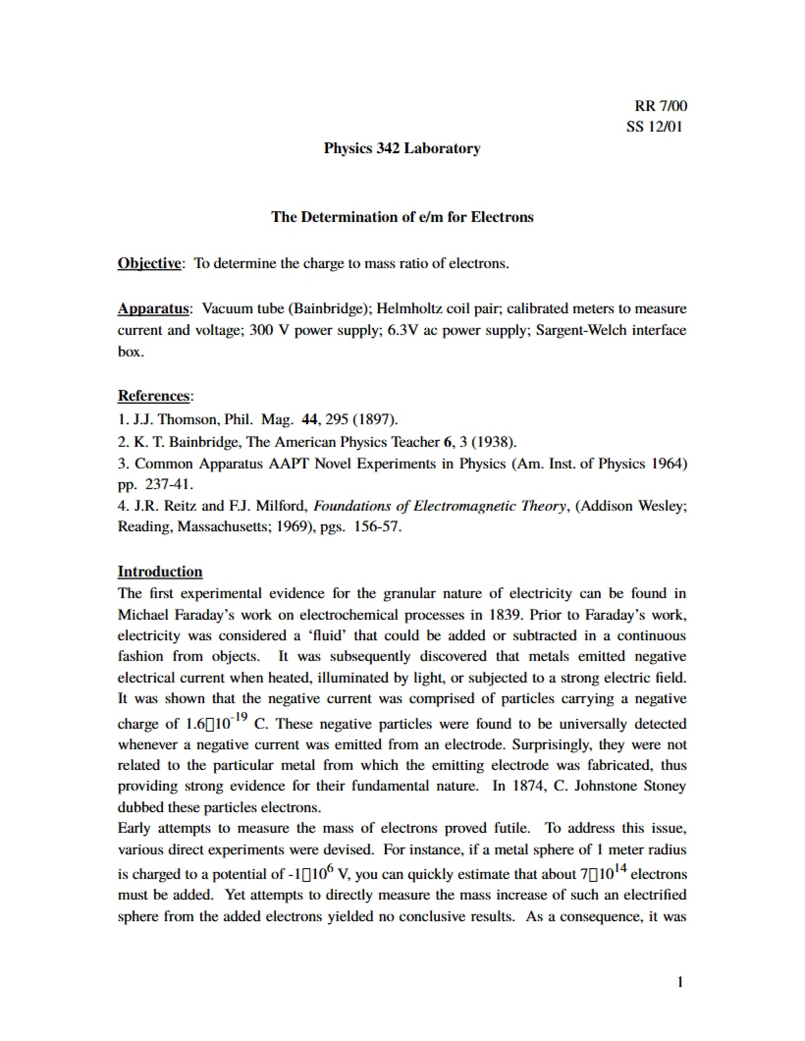 Electron e-m Determination
