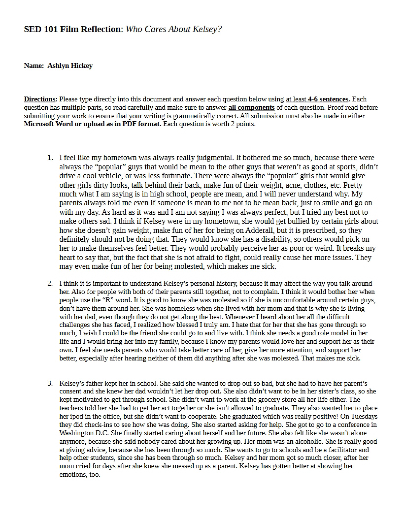 Analysis Who Cares About Kelsey