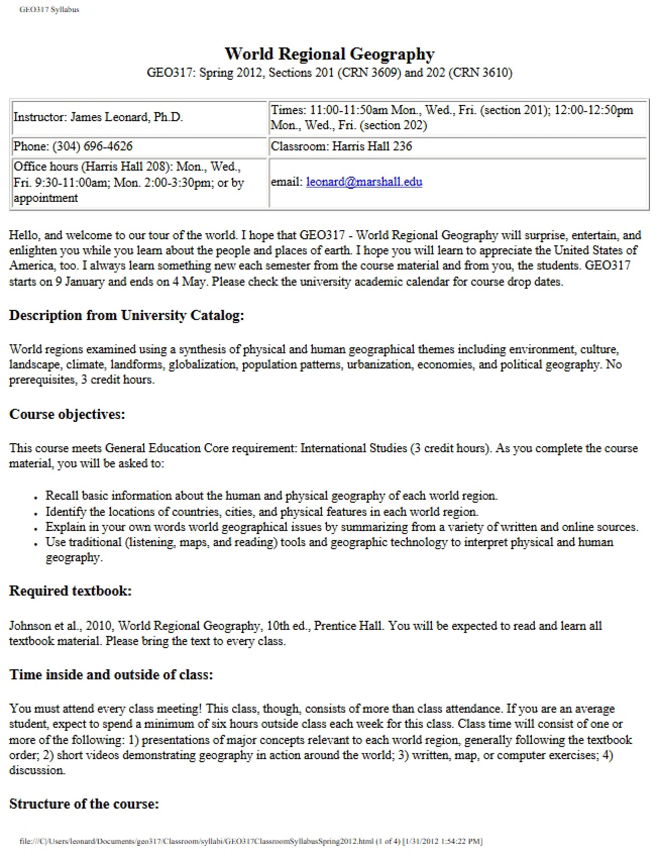 World Regional Geography Syllabus