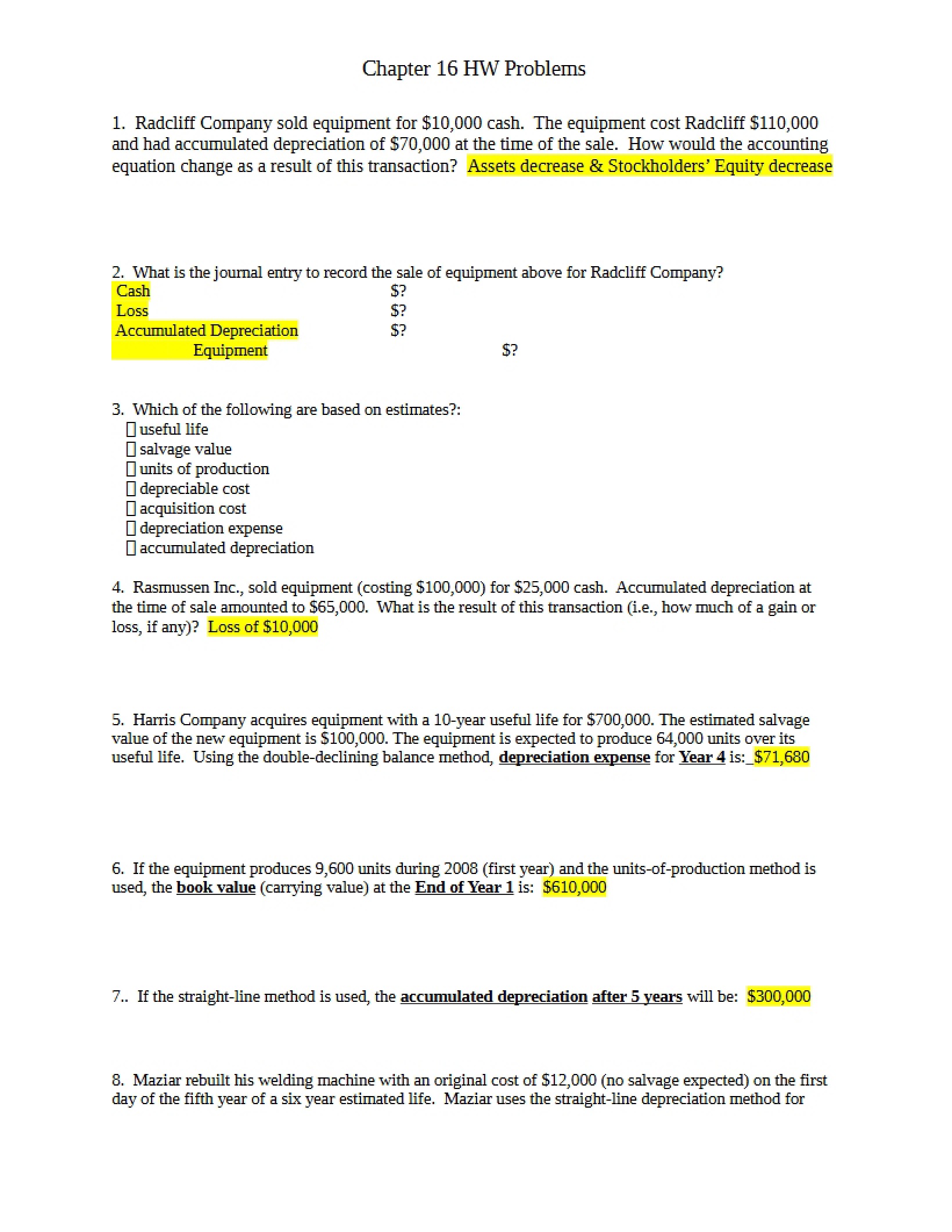 Homework for Chapter 16