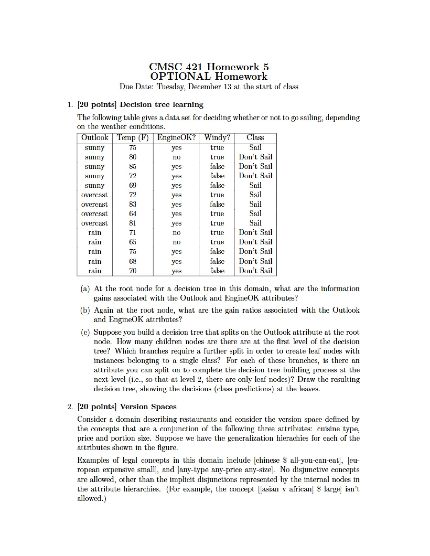 Problem Set Five for Artificial Intelligence
