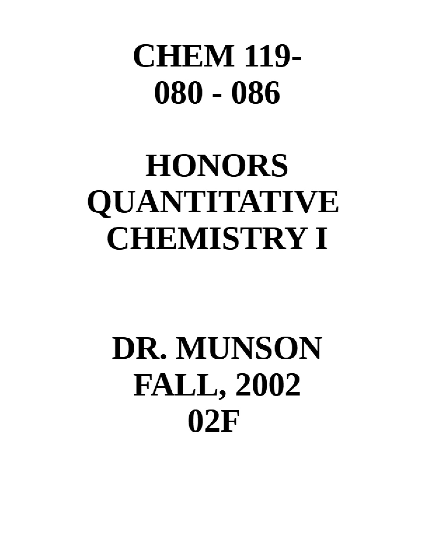 Quantitative Chemistry I (Honors)