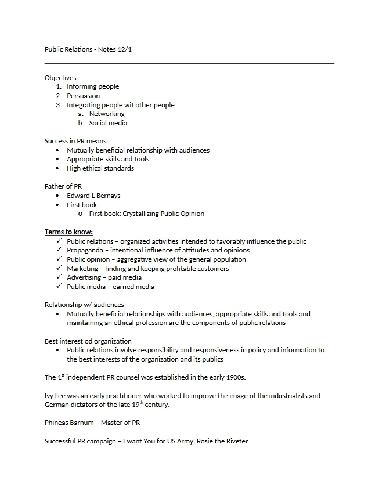 Notes on Public Relations