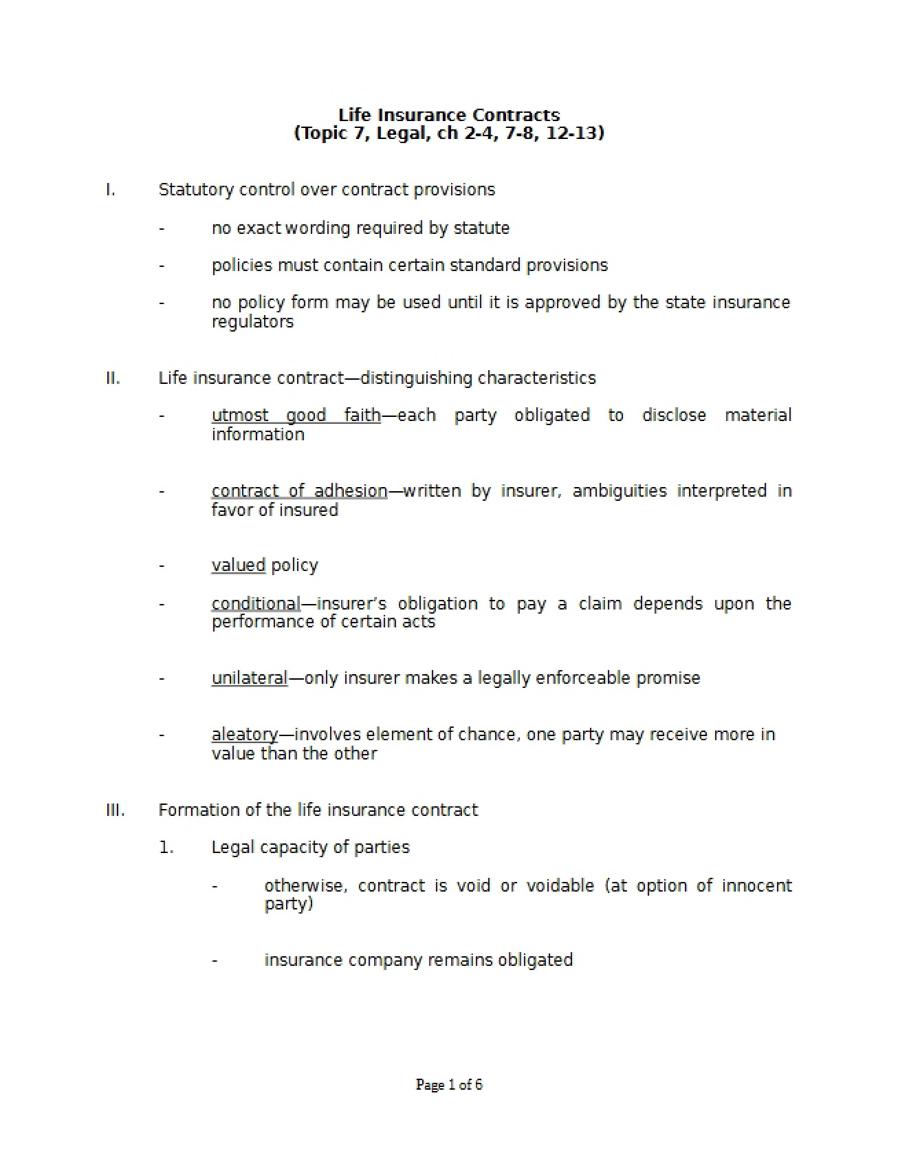Contracts for Life Insurance (Topic Seven)