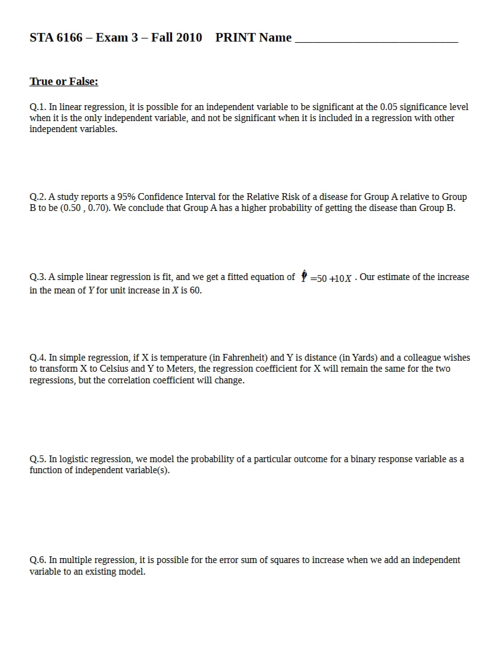 Fall 2010 Exam 3