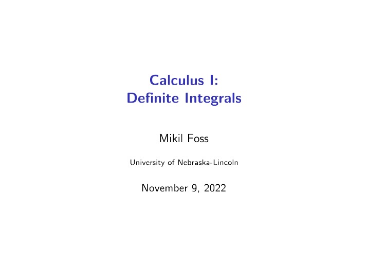 Calculus I - Definite Integrals