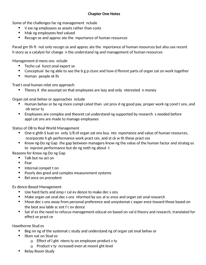 Notes for Chapter One