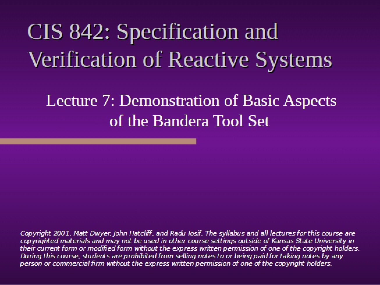 Set of Lecture Notes for a Course on the Specification and Verification of Reactive Systems