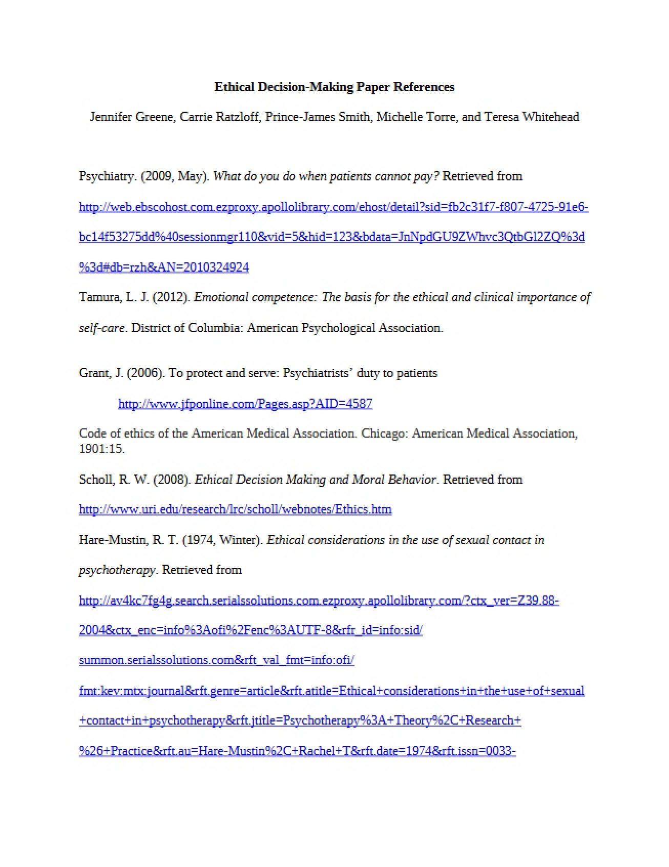 References for Paper on Ethical Decision-Making