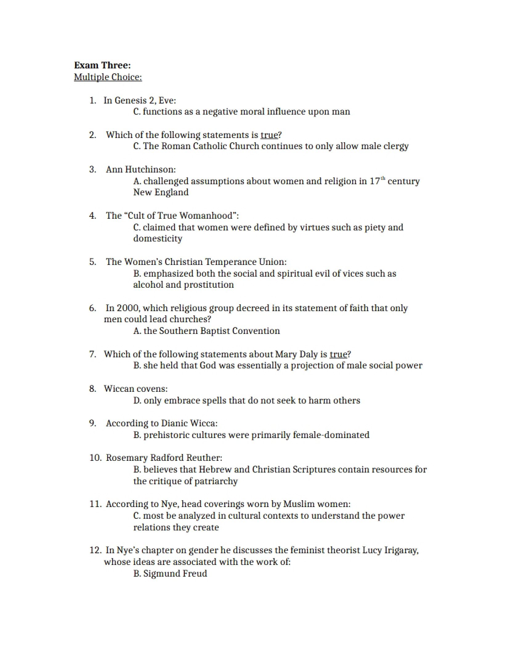 Exam Three