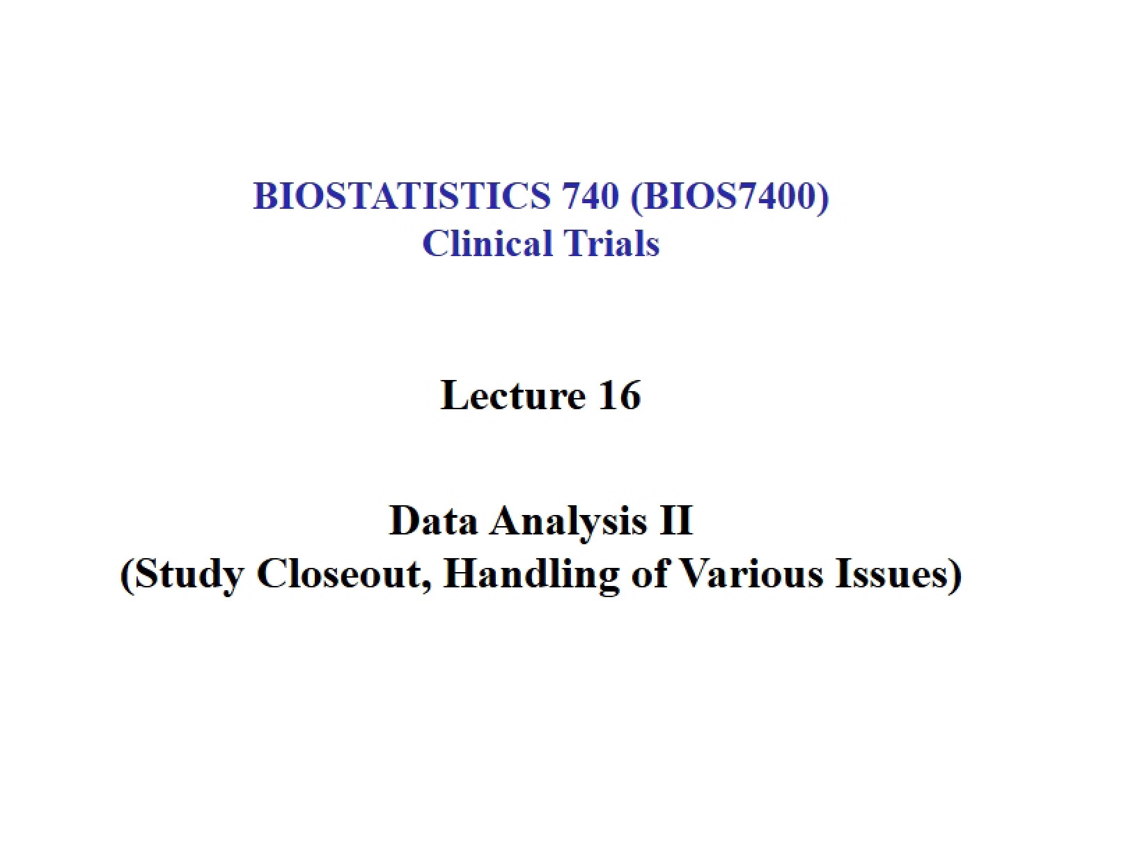 Data Analysis II Lecture 16