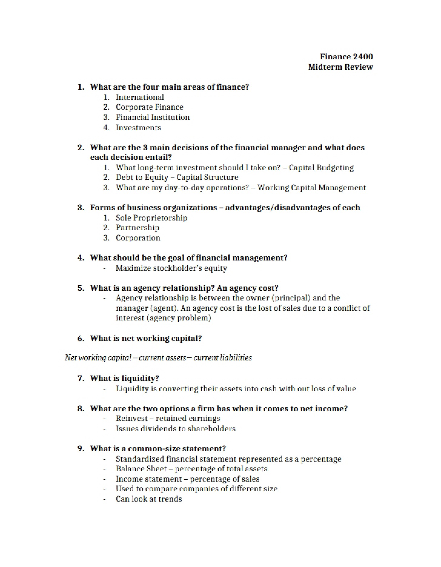 Midterm Examination Review