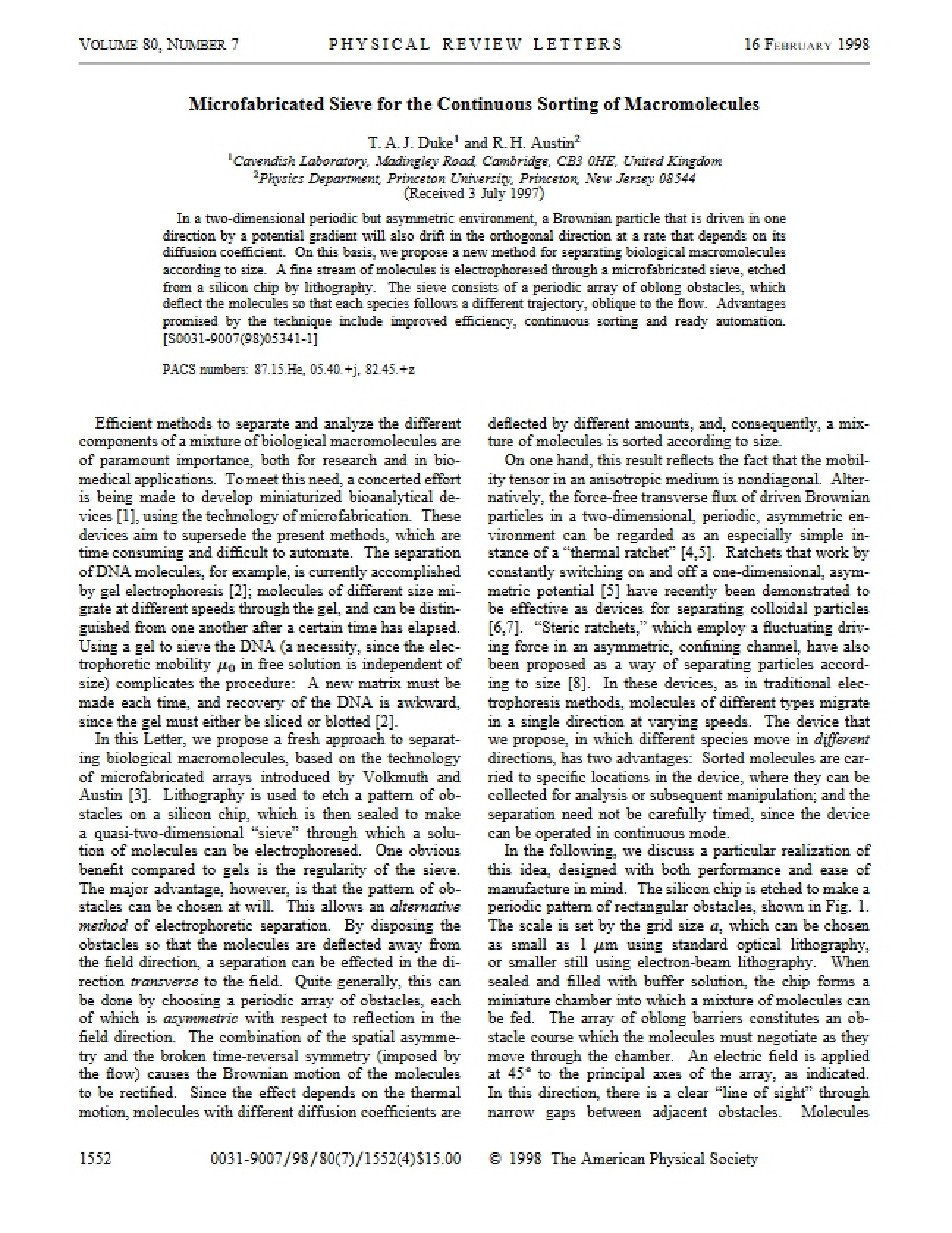 Continuous Sorting of Macromolecules via Microfabricated Sieve